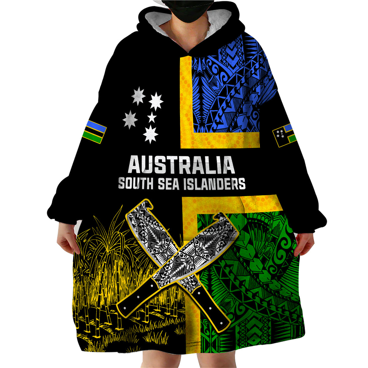 Australian South Sea Islanders Flag Style Wearable Blanket Hoodie LT14 - Polynesian Pride