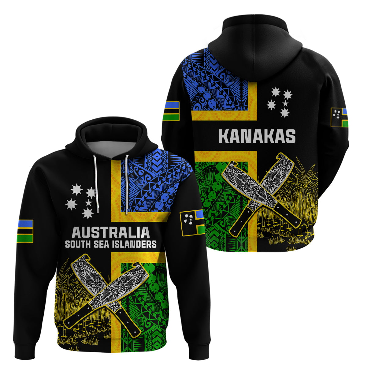 Australian South Sea Islanders Flag Style Hoodie LT14 Pullover Hoodie Black - Polynesian Pride