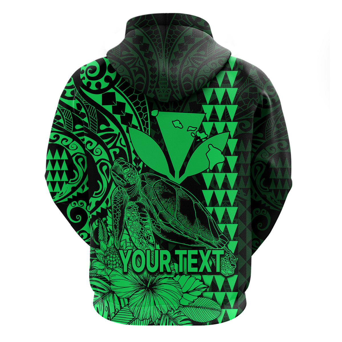 Custom Kakau Polynesian Tribal Hawaiian Turtle with Kanaka Maoli Green Hoodie LT9 - Polynesian Pride