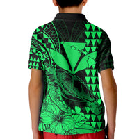 Kakau Polynesian Tribal Hawaiian Turtle with Kanaka Maoli Green Kid Polo Shirt LT9 - Polynesian Pride