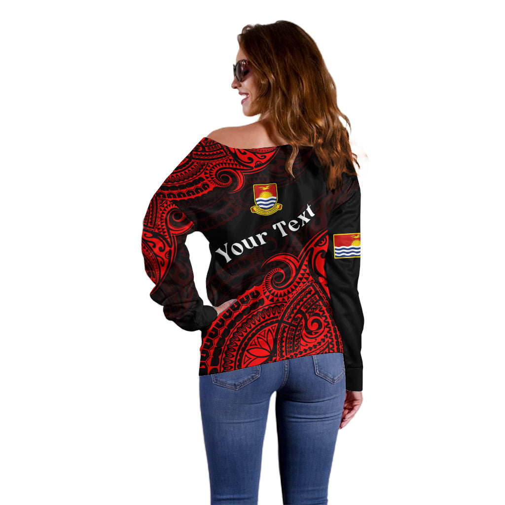 (Custom Personalised) Ribaberiki Kiribati Coat Of Arms Mix Red Polynesian Off Shoulder Sweater LT14 - Polynesian Pride