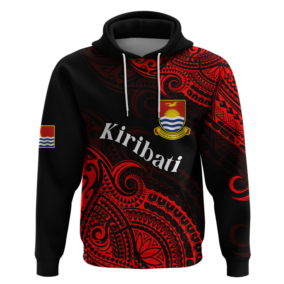 Custom Ribaberiki Kiribati Coat of Arms Mix Red Polynesian Hoodie LT14 Pullover Hoodie Red - Polynesian Pride