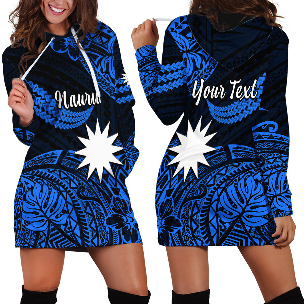 (Custom Personalised) Nauru Polynesian Hibiscus Naoero Blue Hoodie Dress LT14 Blue - Polynesian Pride