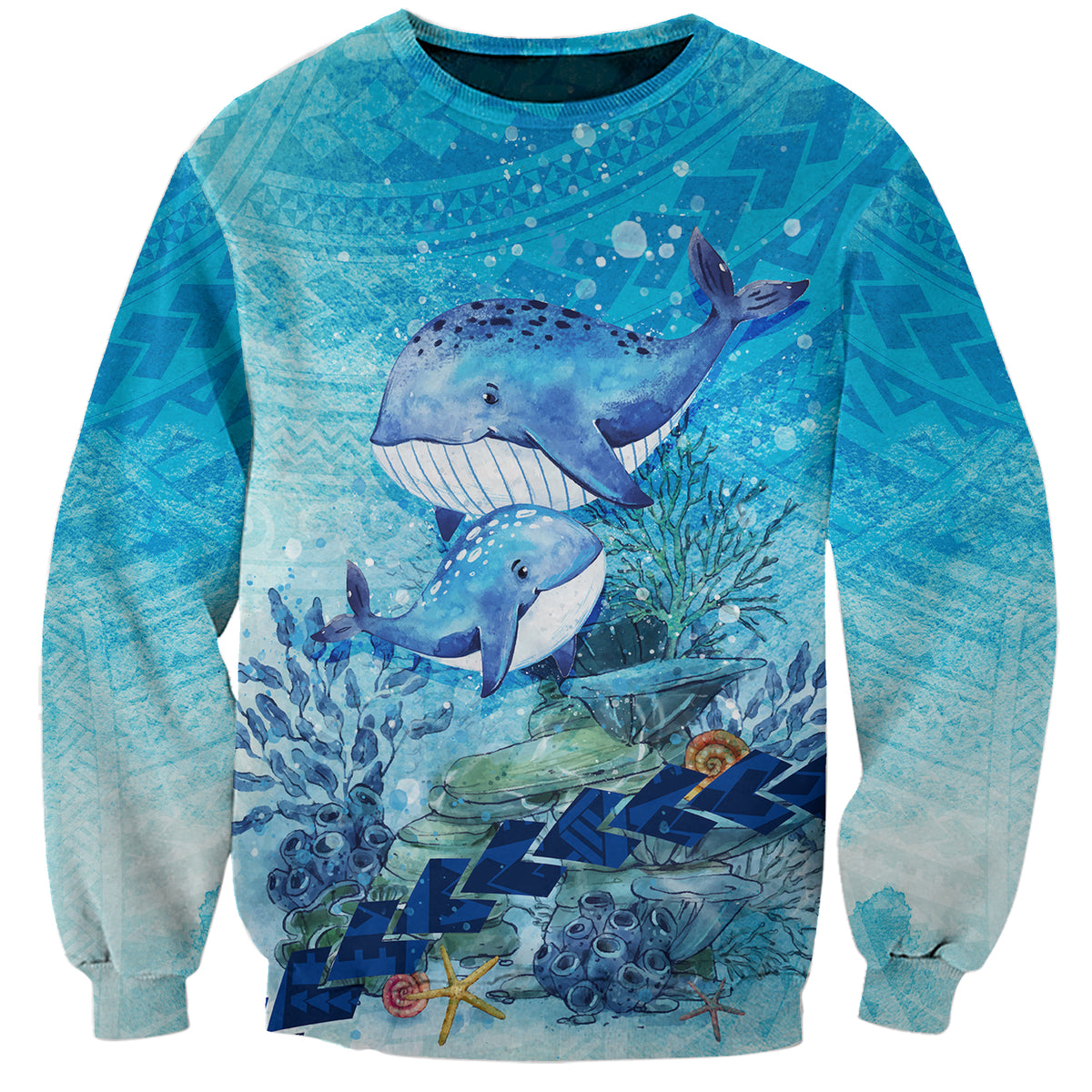 Mother and Baby Whale Mix Polynesian Style Sweatshirt TS07 Unisex Blue - Polynesian Pride