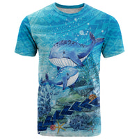 Mother and Baby Whale Mix Polynesian Style T Shirt TS07 Blue - Polynesian Pride