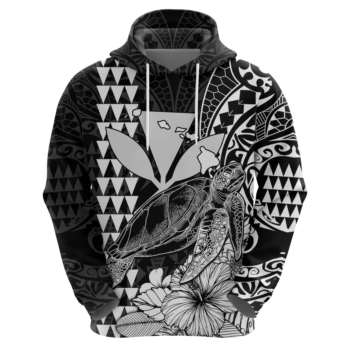 Kakau Polynesian Tribal Hawaiian Turtle with Kanaka Maoli Black Hoodie LT9 - Polynesian Pride