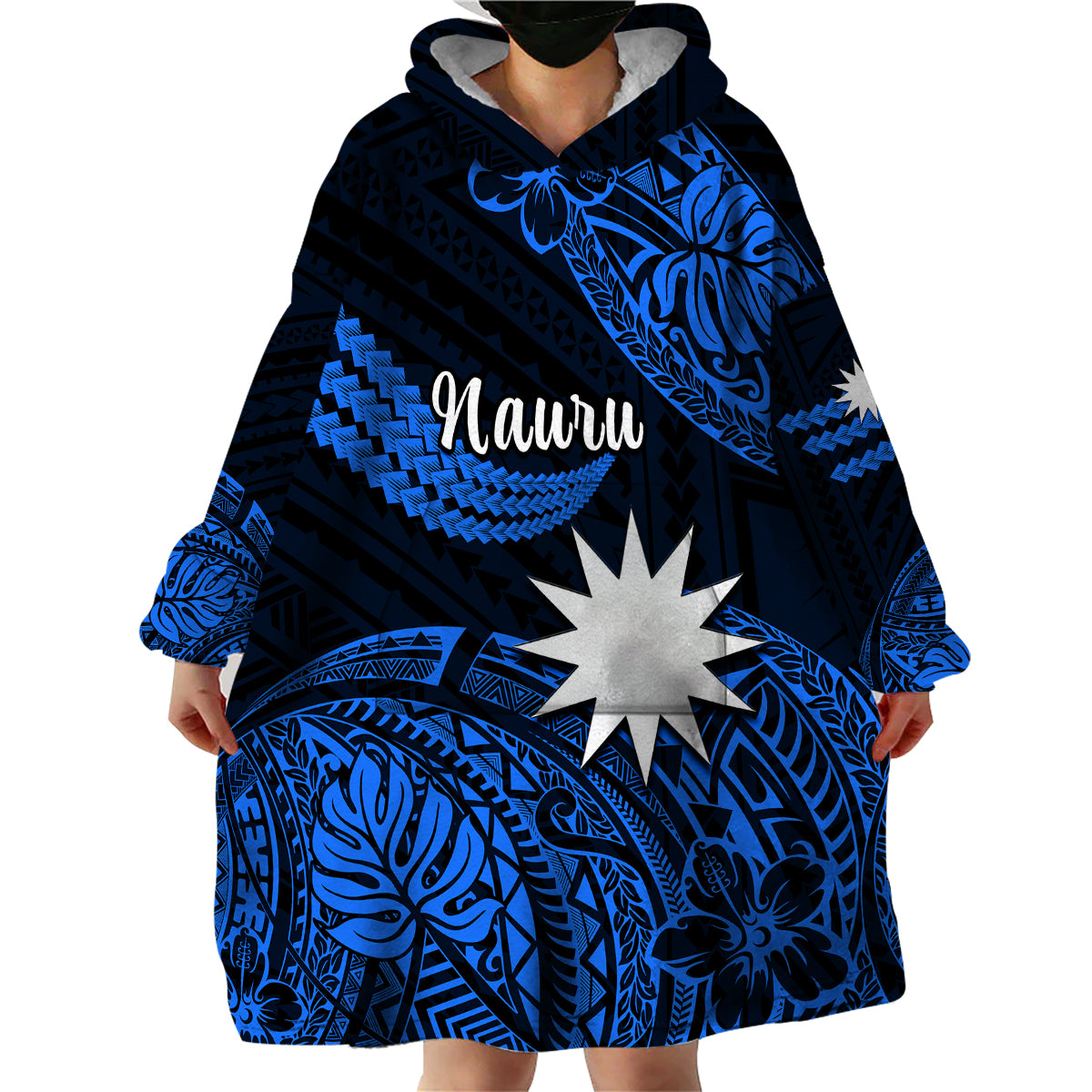 (Custom Personalised) Nauru Polynesian Hibiscus Naoero Blue Wearable Blanket Hoodie LT14 - Polynesian Pride