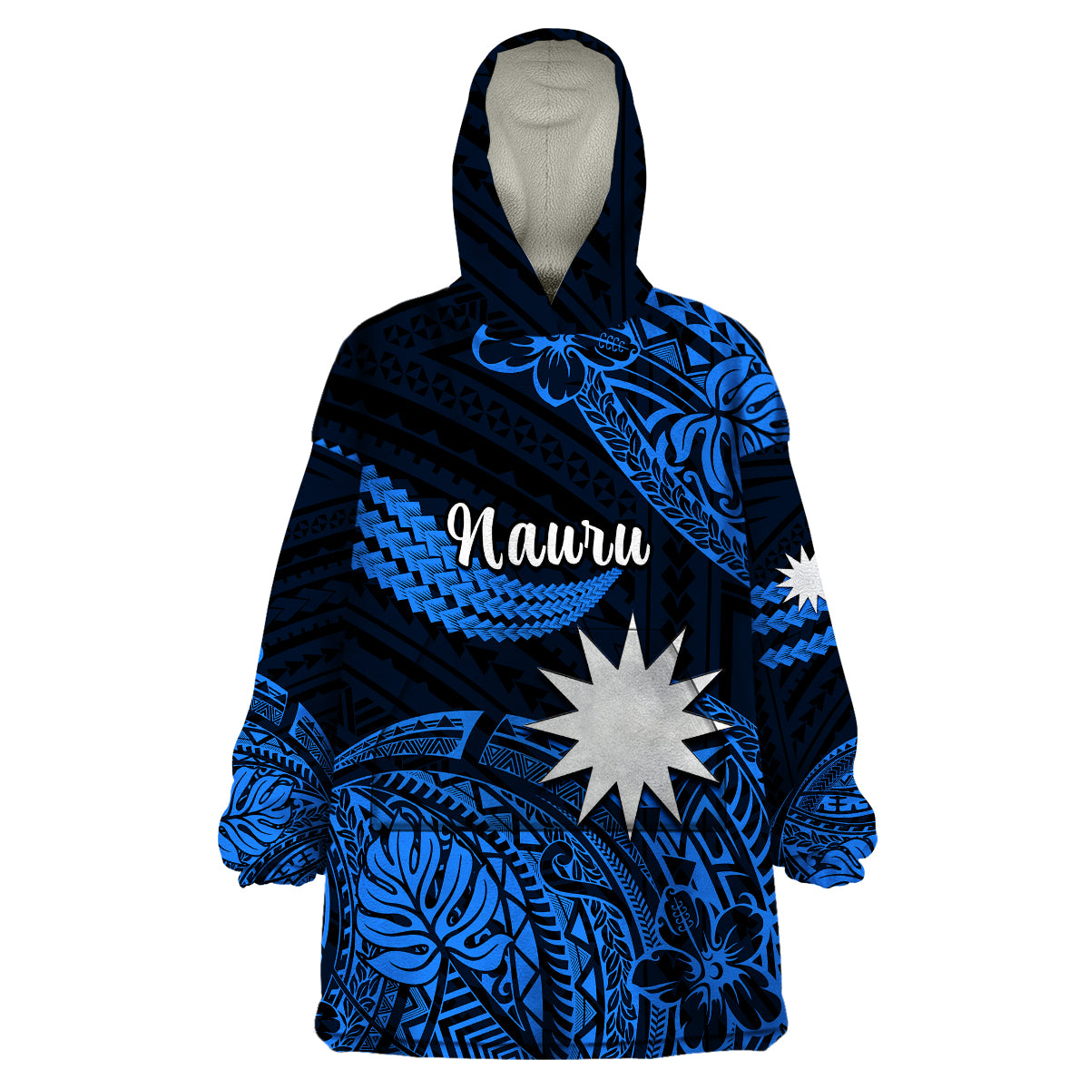 (Custom Personalised) Nauru Polynesian Hibiscus Naoero Blue Wearable Blanket Hoodie LT14 Unisex One Size - Polynesian Pride