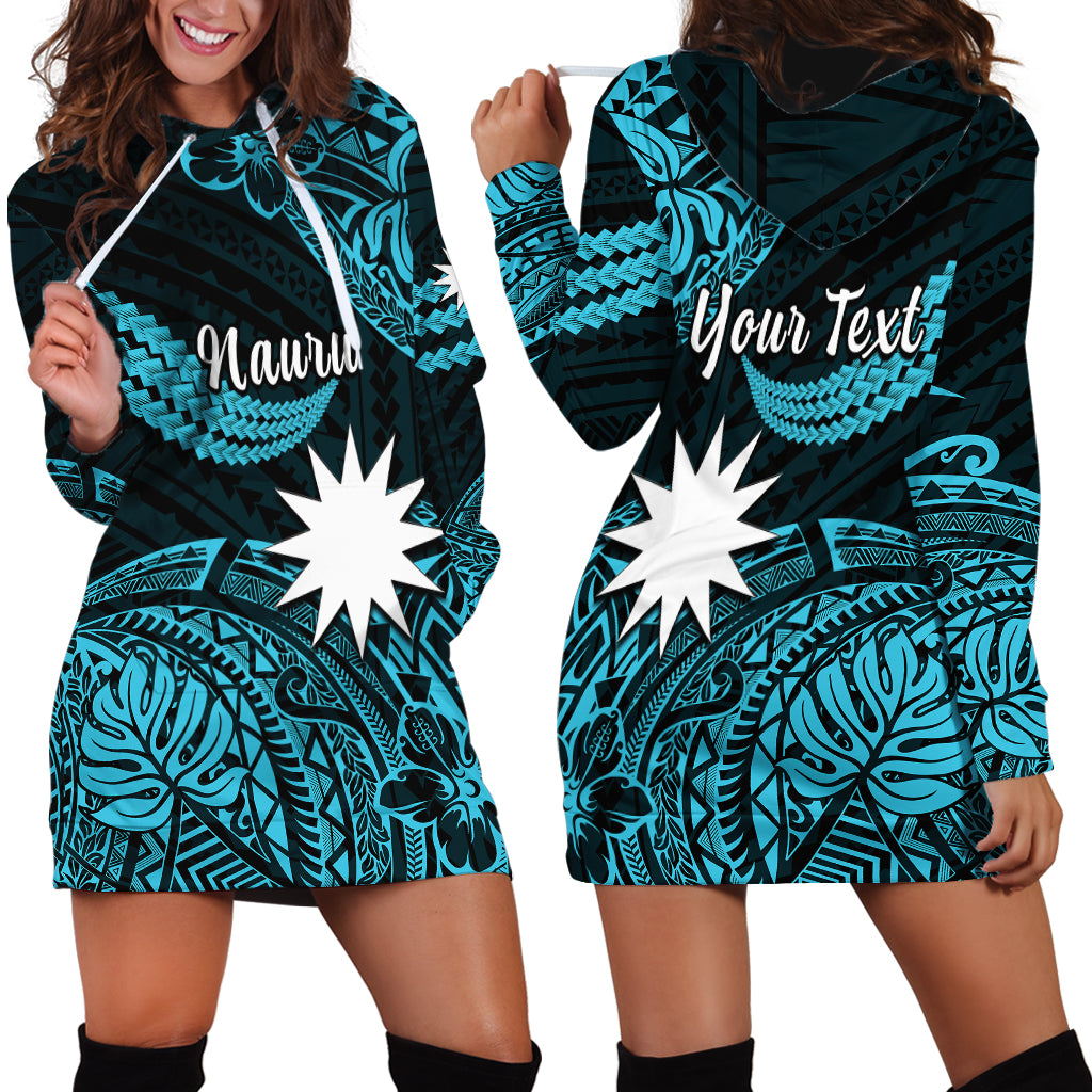 (Custom Personalised) Nauru Polynesian Hibiscus Naoero Turquoise Hoodie Dress LT14 Turquoise - Polynesian Pride