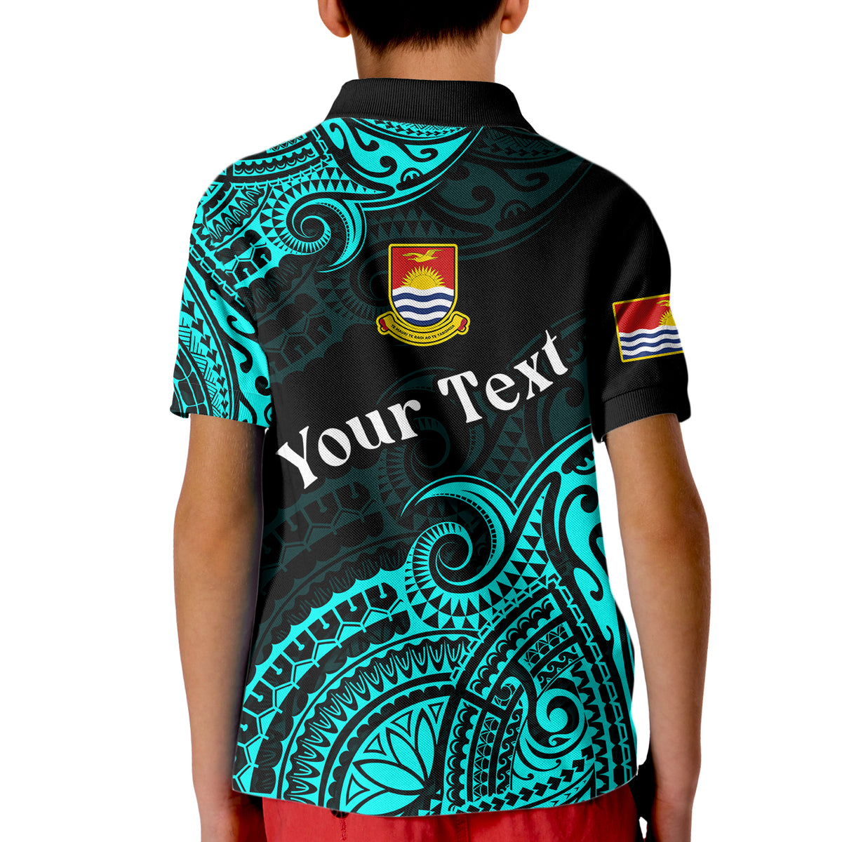 (Custom Personalised) Ribaberiki Kiribati Coat Of Arms Mix Cyan Polynesian Kid Polo Shirt LT14 - Polynesian Pride