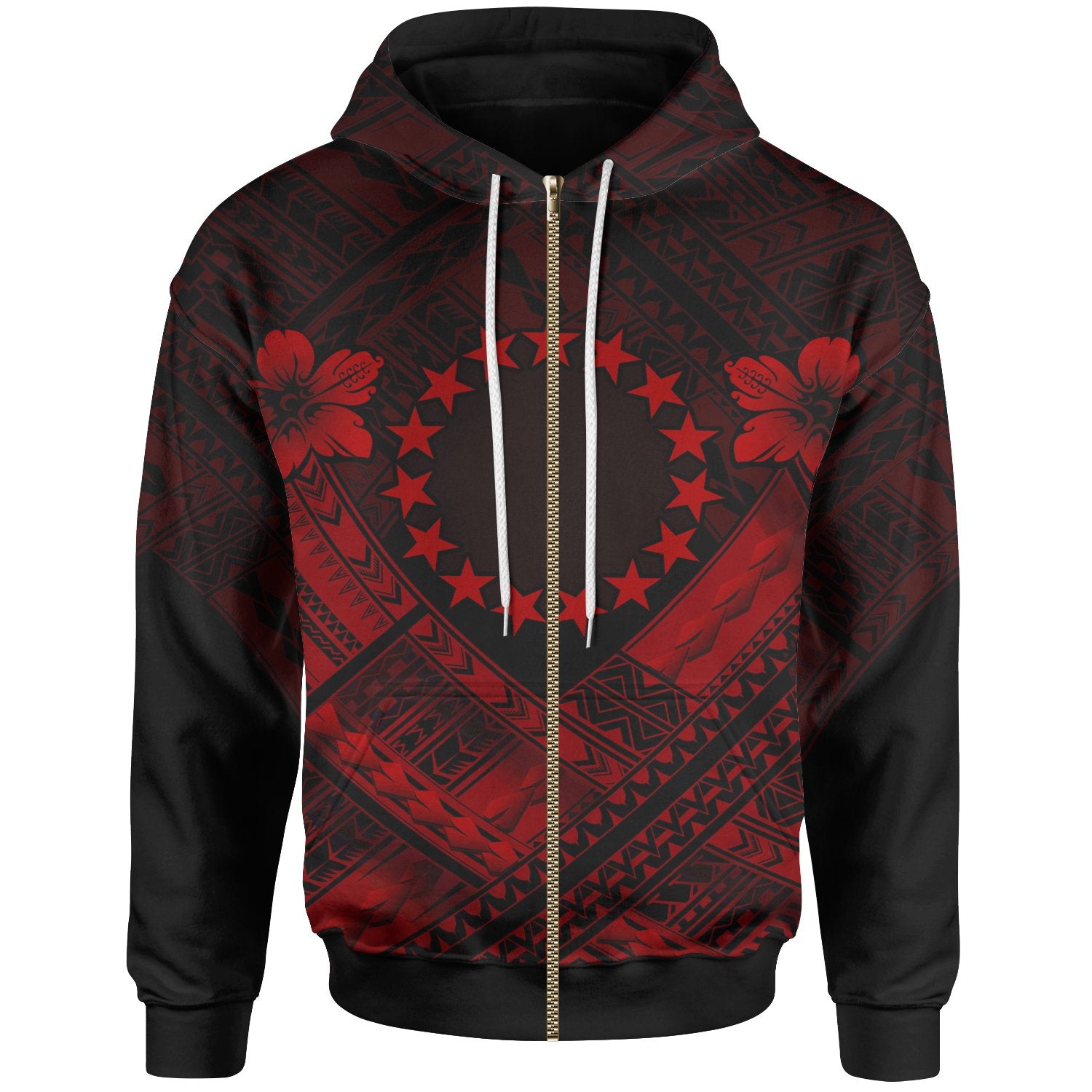 Cook Islands Polynesian Zip up Hoodie Cook Islands Red Seal Camisole Hibiscus Style Unisex Red - Polynesian Pride