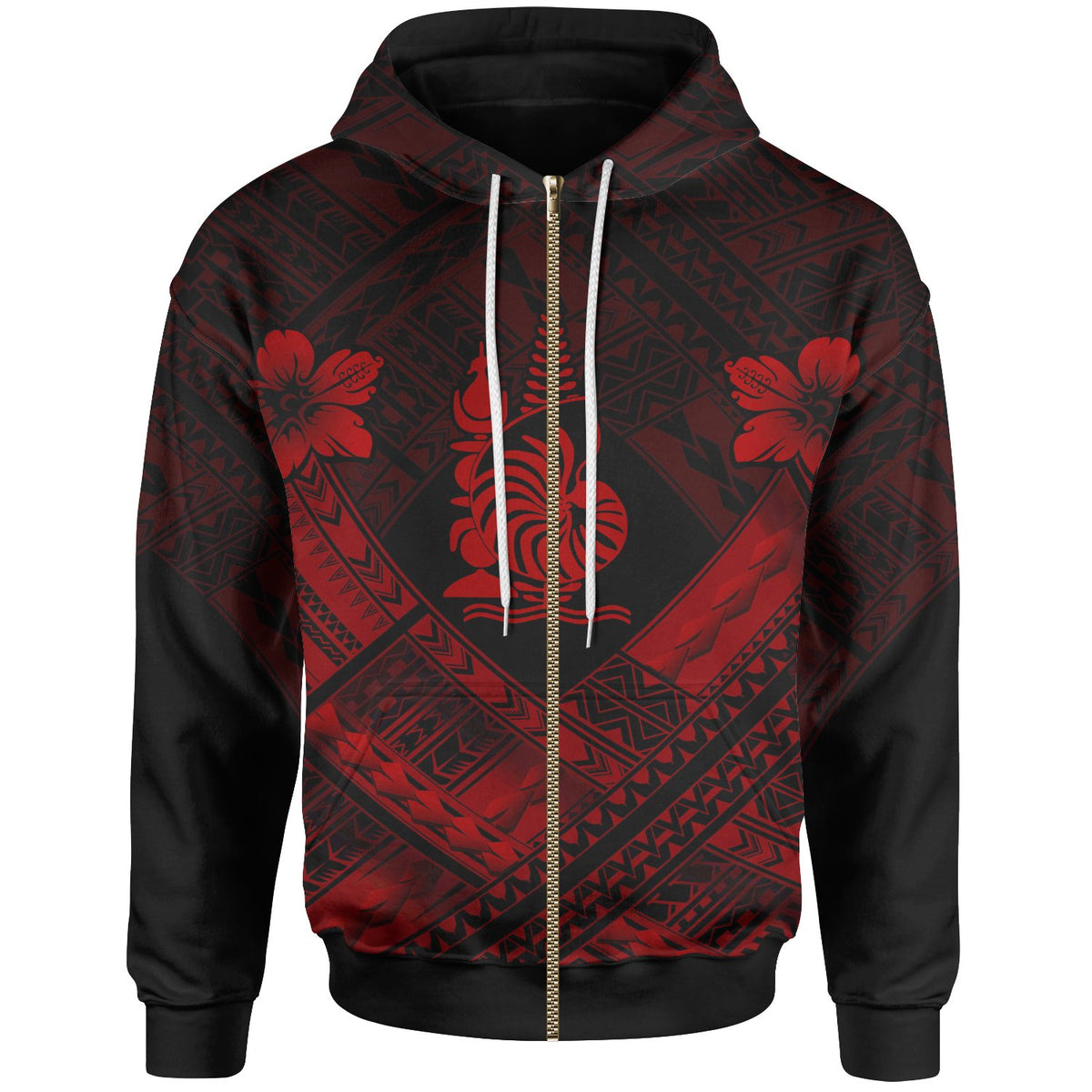 New Caledonia Polynesian Zip up Hoodie New Caledonia Red Seal Camisole Hibiscus Style Unisex Red - Polynesian Pride