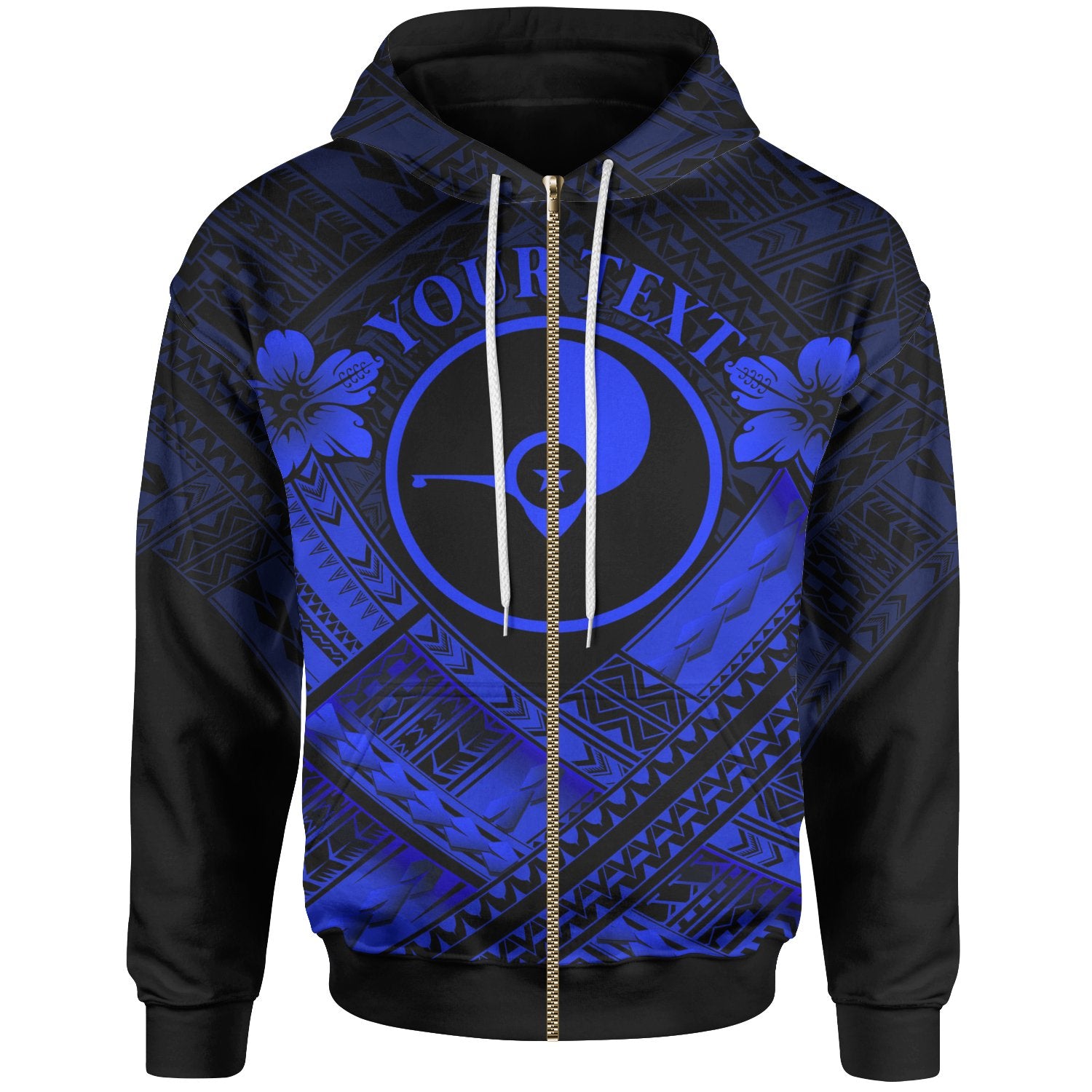 Yap Custom Polynesian Zip up Hoodie Yap Blue Seal Camisole Hibiscus Style Unisex Blue - Polynesian Pride