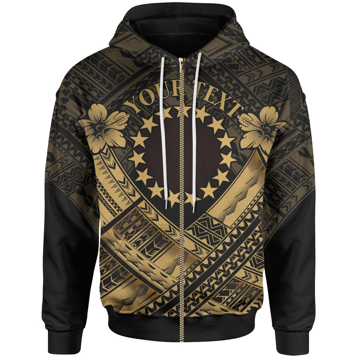 Cook Islands Polynesian Custom Zip up Hoodie Gold Seal Camisole Hibiscus Style Unisex Gold - Polynesian Pride