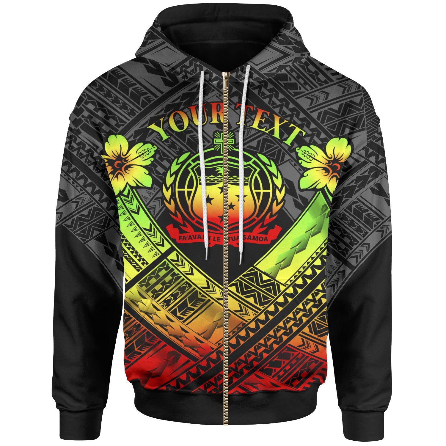 Samoa Custom Polynesian Zip up Hoodie Samoa Reggae Seal Camisole Hibiscus Style Unisex Reggae - Polynesian Pride