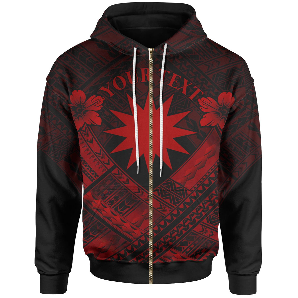 Nauru Polynesian Custom Zip up Hoodie Nauru Red Seal Camisole Hibiscus Style Unisex Red - Polynesian Pride