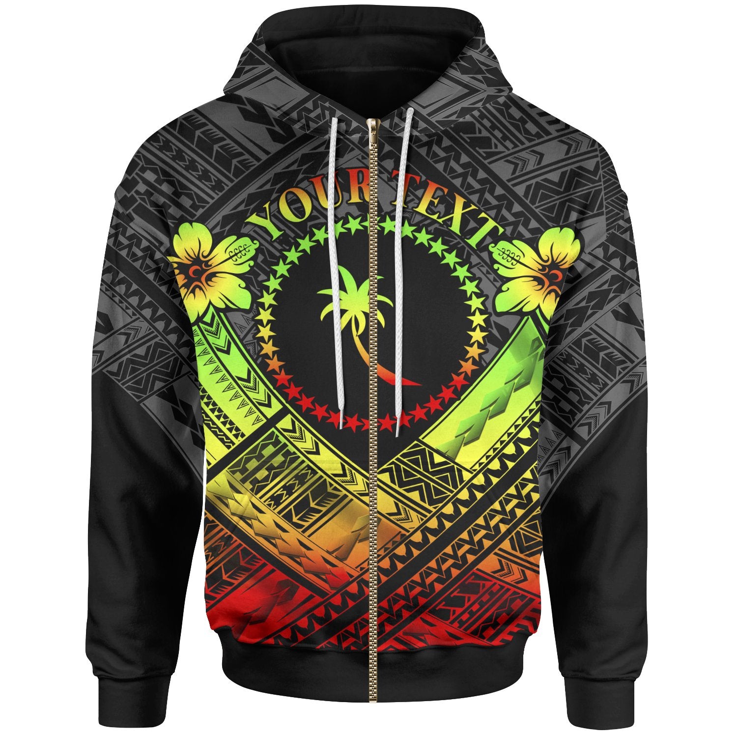 Chuuk Polynesian Custom Zip up Hoodie Chuuk Reggae Seal Camisole Hibiscus Style Unisex Reggae - Polynesian Pride