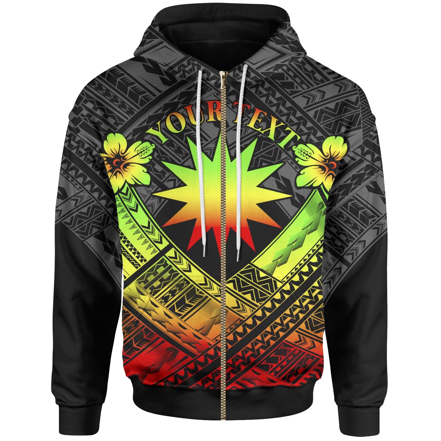 Nauru Polynesian Custom Zip up Hoodie Nauru Reggae Seal Camisole Hibiscus Style Unisex Reggae - Polynesian Pride