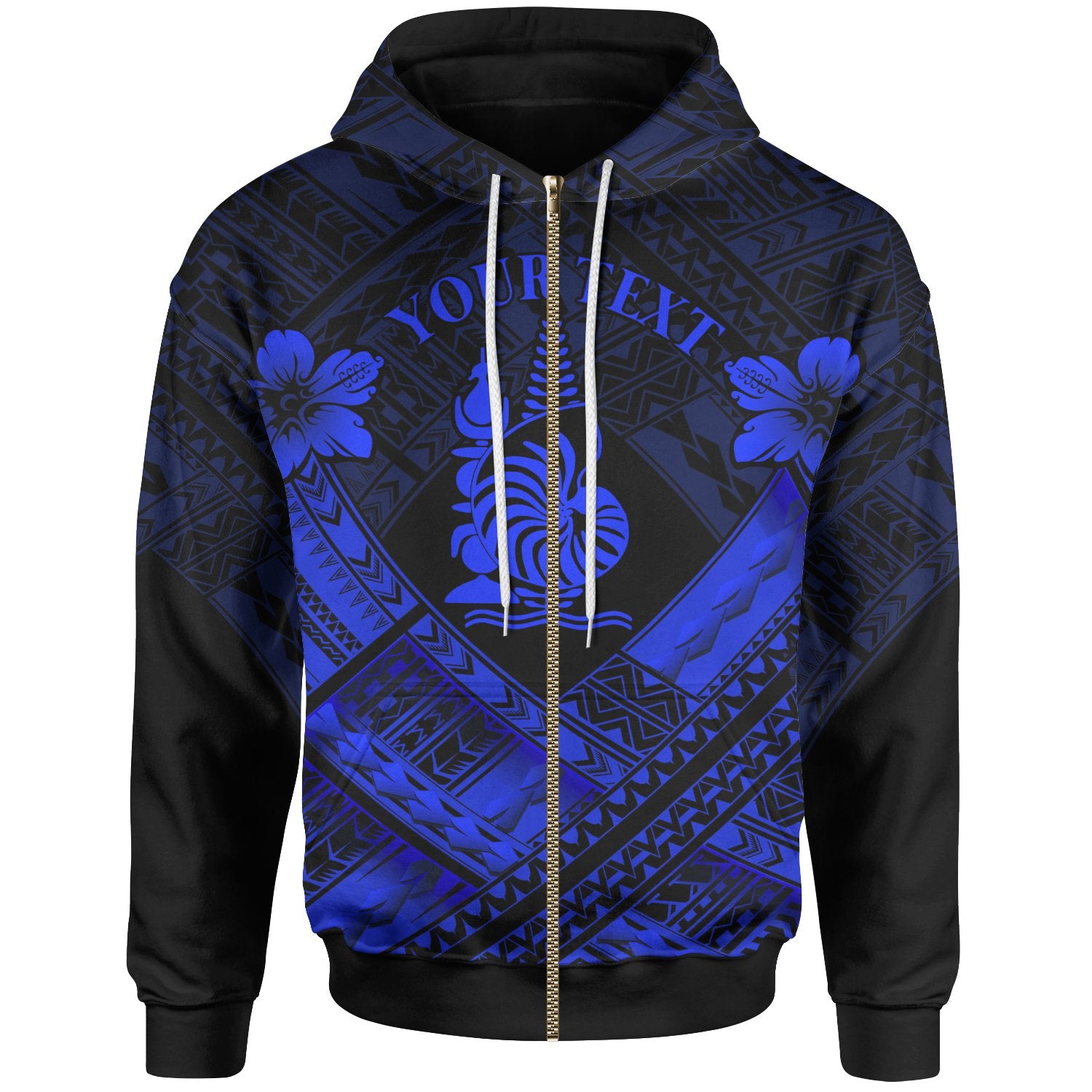 New Caledonia Polynesian Custom Zip up Hoodie New Caledonia Blue Seal Camisole Hibiscus Style Unisex Blue - Polynesian Pride