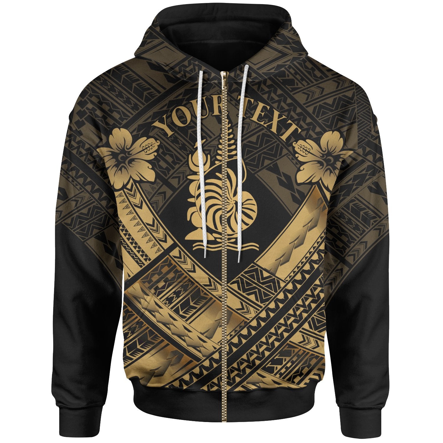 New Caledonia Polynesian Custom Zip up Hoodie New Caledonia Gold Seal Camisole Hibiscus Style Unisex Gold - Polynesian Pride