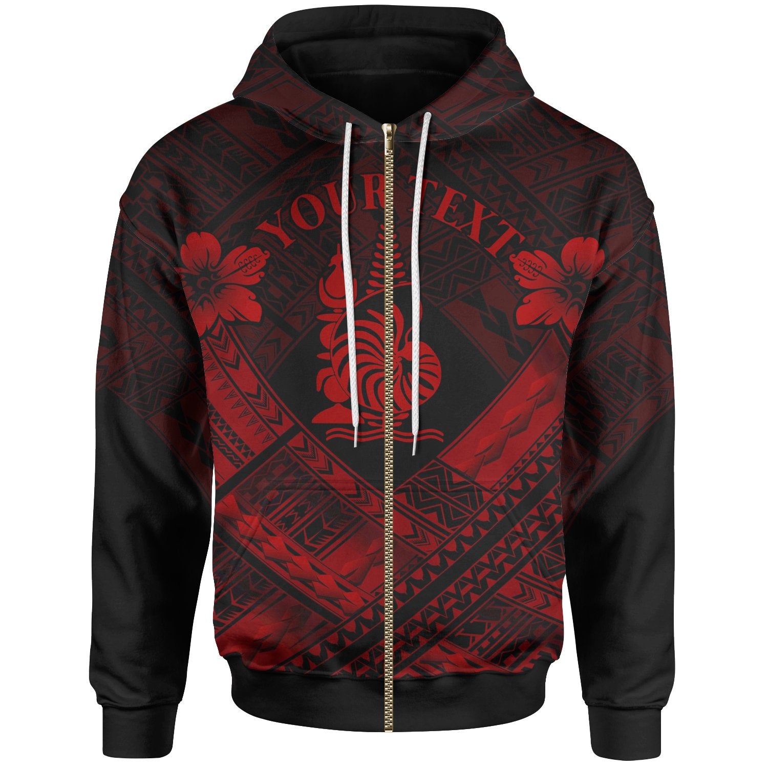 New Caledonia Polynesian Custom Zip up Hoodie New Caledonia Red Seal Camisole Hibiscus Style Unisex Red - Polynesian Pride