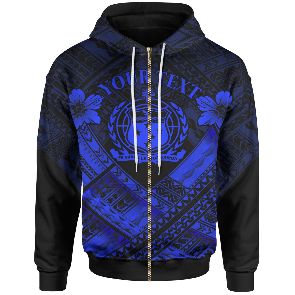 Samoa Custom Polynesian Zip up Hoodie Samoa Blue Seal Camisole Hibiscus Style Unisex Blue - Polynesian Pride