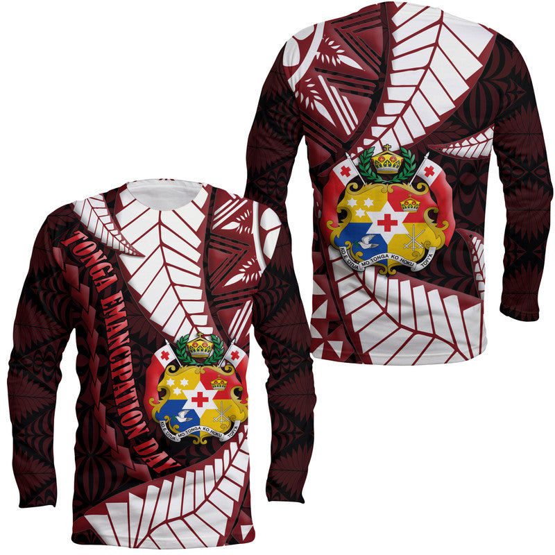 Tonga Emancipation Day Long Sleeve Shirt Kupesi Pattern No.2 Black LT9 Unisex - Polynesian Pride