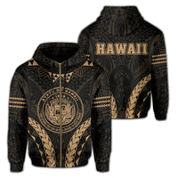 Polynesian Kakau Seal of Hawaii Zip Hoodie Sport Style Version 2.0 Gold Unisex Gold - Polynesian Pride