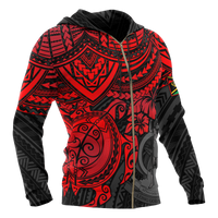 Vanuatu Polynesian Zip up Hoodie Red Turtle - Polynesian Pride