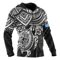 Fiji Polynesian Hoodie (Zip up) White Turtle - Polynesian Pride