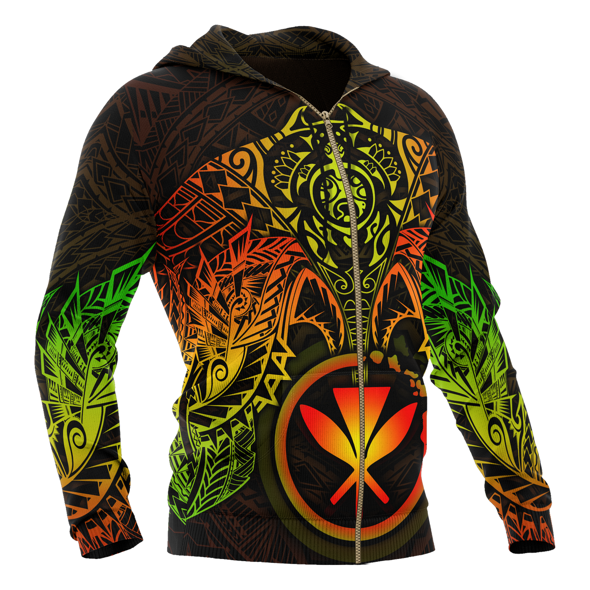Polynesian Hawaii Zip up Hoodie Reggae Turtle Manta Ray - Polynesian Pride