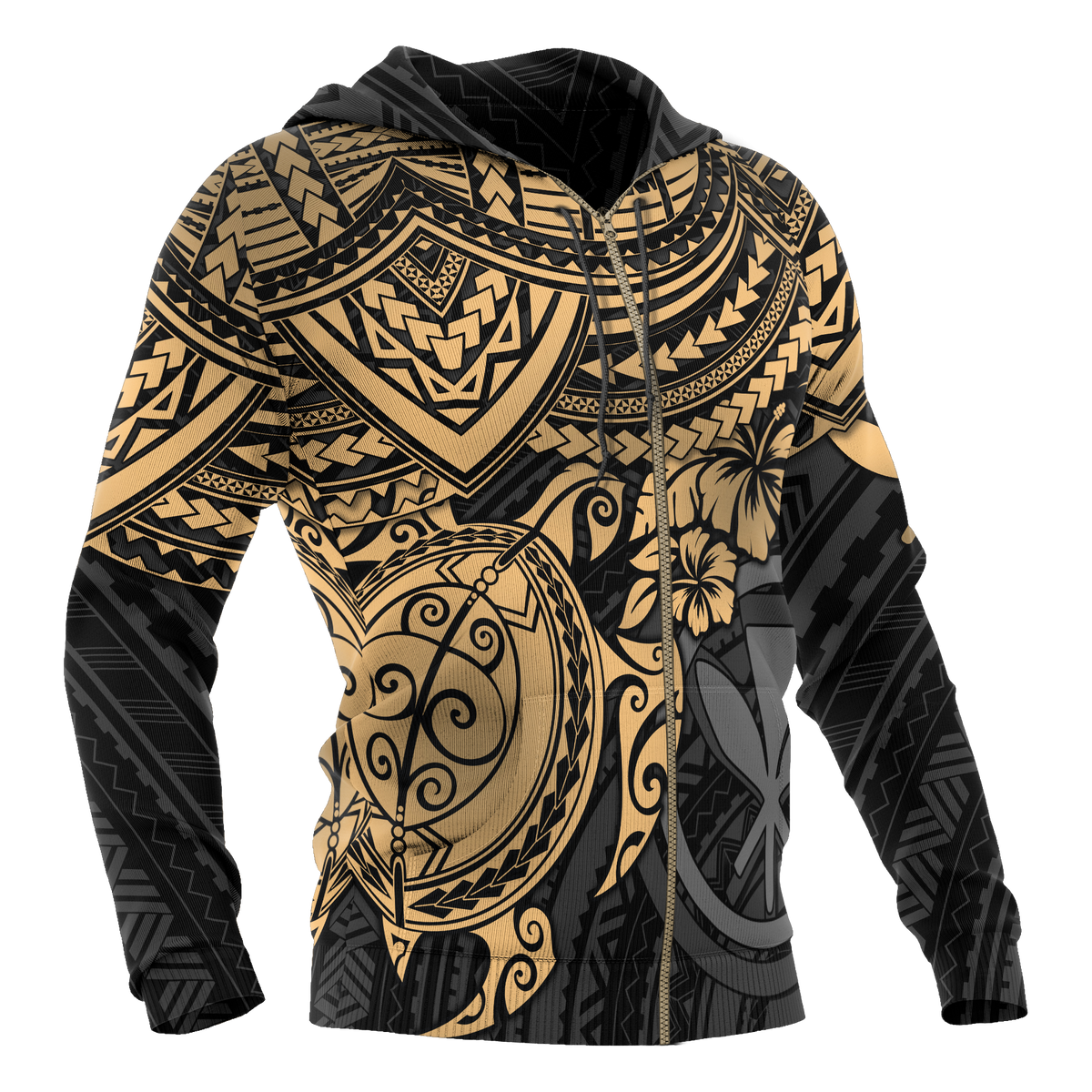Polynesian Hawaii Hoodie (Zip up) Gold Turtle - Polynesian Pride