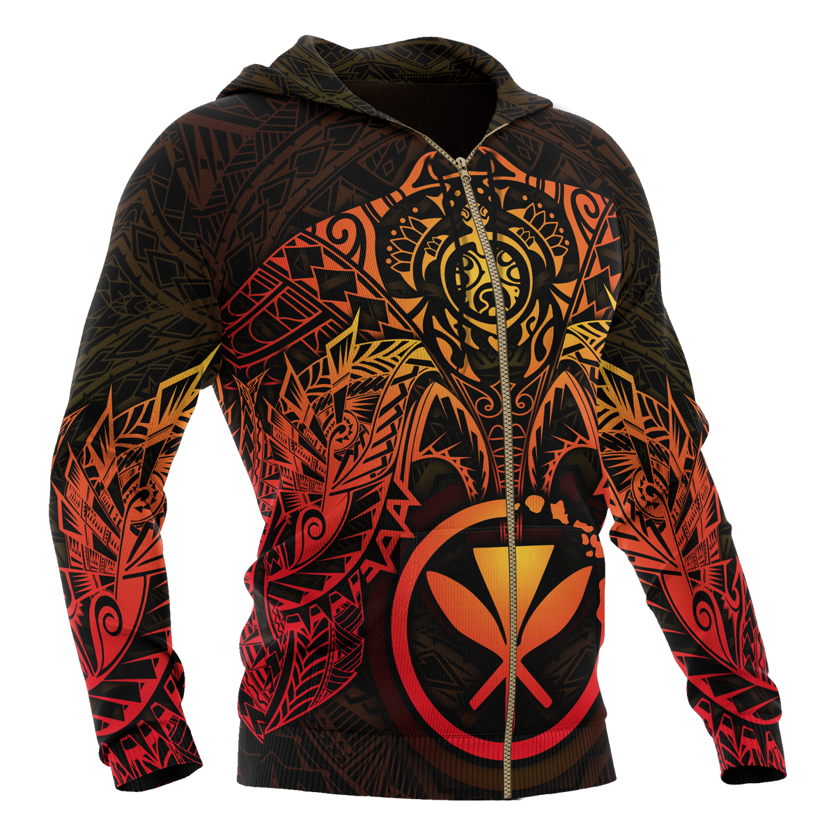 Polynesian Hawaii Zip up Hoodie Red Turtle Manta Ray - Polynesian Pride