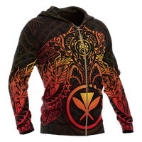Polynesian Hawaii Zip up Hoodie Red Turtle Manta Ray - Polynesian Pride