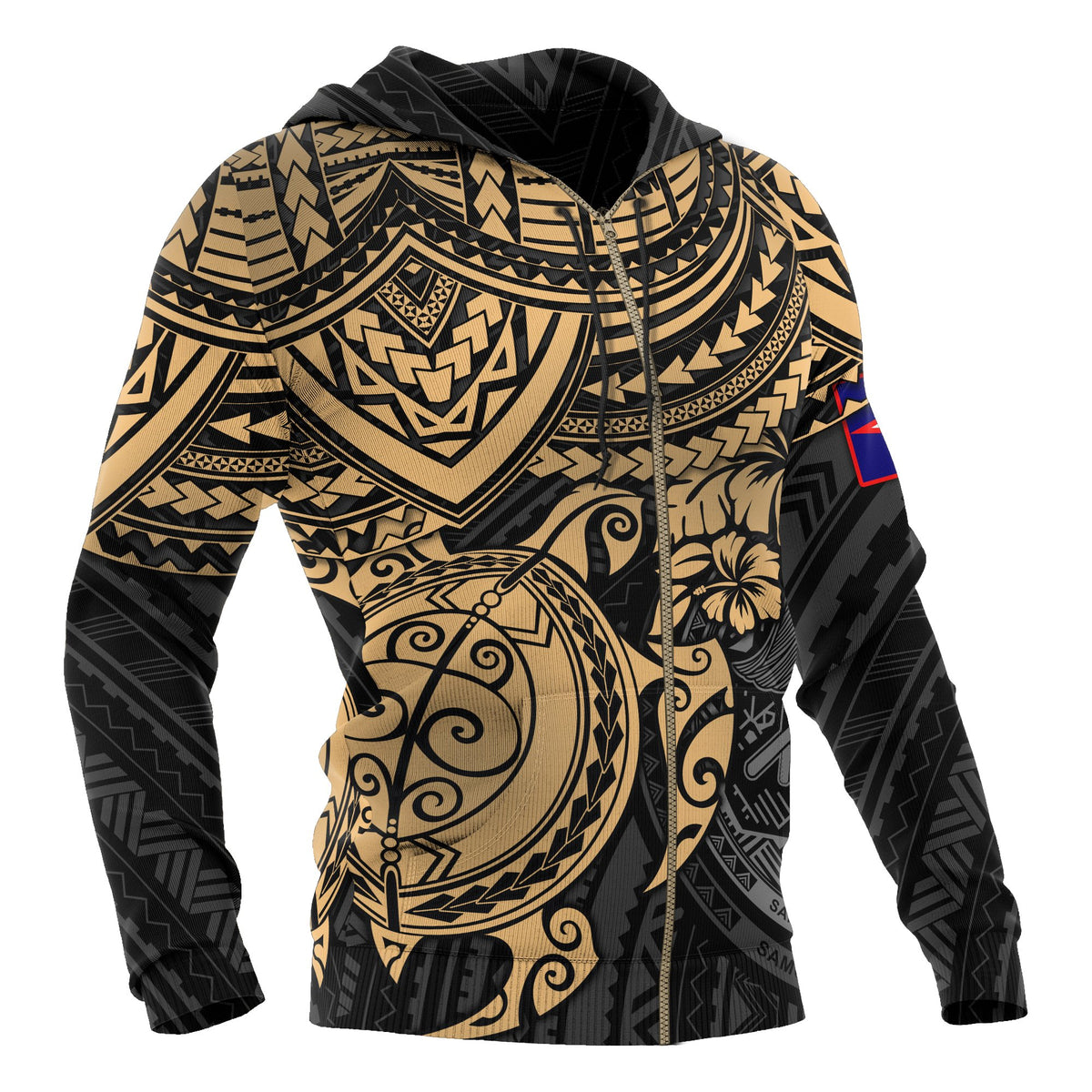 American Samoa Polynesian Hoodie (Zip up) Gold Turtle - Polynesian Pride