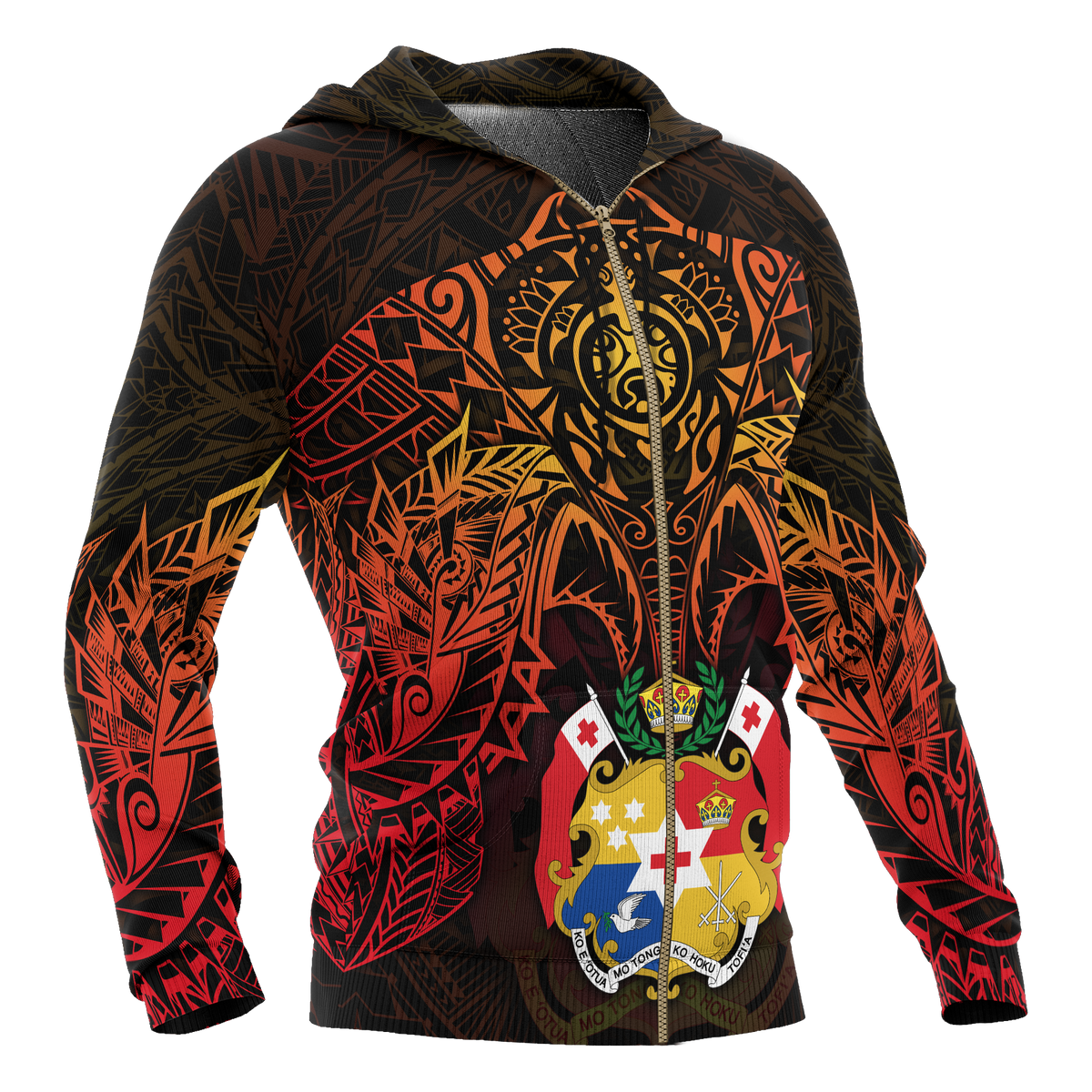 Tonga Polynesian Hoodie (Zip up) Red Manta Ray - Polynesian Pride