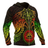 American Samoa Polynesian Zip up Hoodie Reggae Turtle Manta Ray - Polynesian Pride