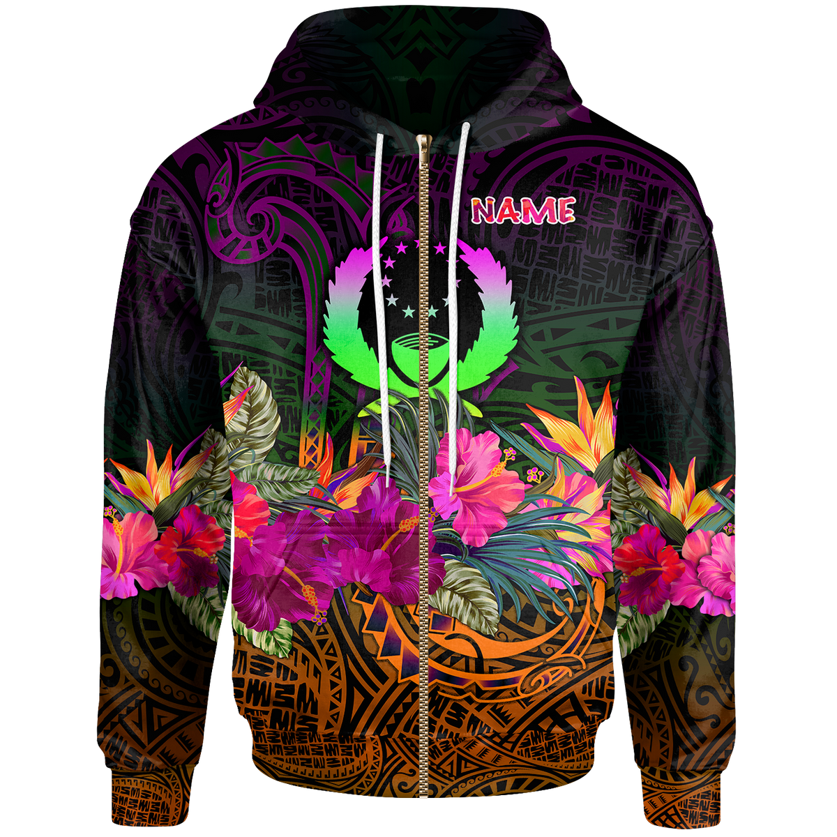 Pohnpei Custom Zip up Hoodie Summer Hibiscus Unisex Reggae - Polynesian Pride