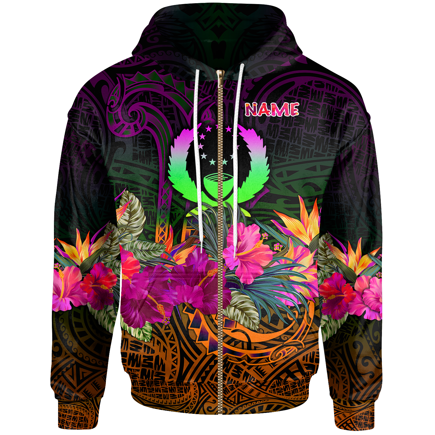 Pohnpei Custom Zip up Hoodie Summer Hibiscus Unisex Reggae - Polynesian Pride