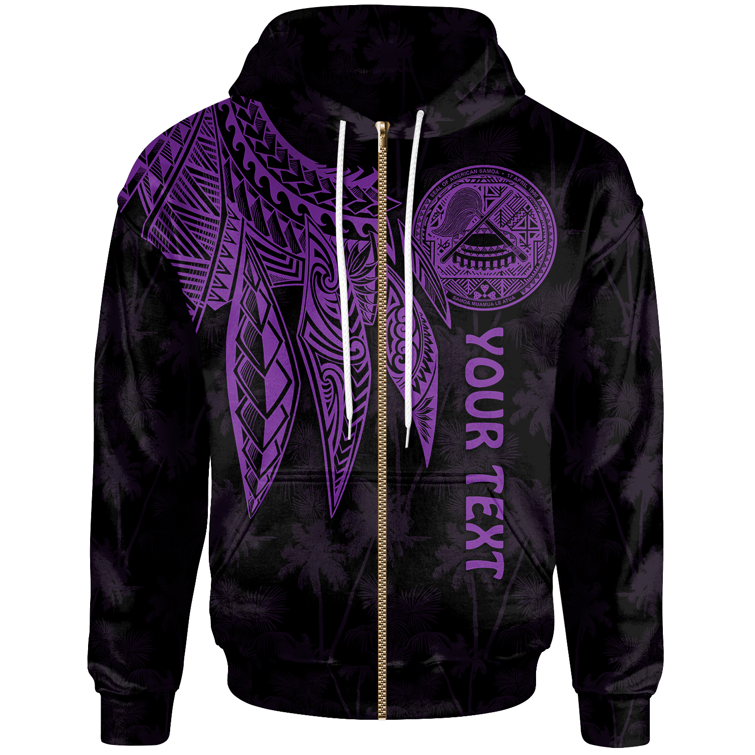 American Samoa Custom Zip up Hoodie Polynesian Wings (Purple) Unisex Purple - Polynesian Pride