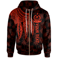 Vanuatu Custom Zip up Hoodie Polynesian Wings (Red) Unisex Red - Polynesian Pride