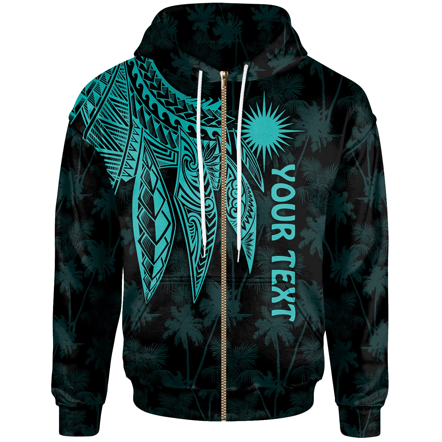 Marshall Islands Custom Zip up Hoodie Polynesian Wings (Turquoise) Unisex Turquoise - Polynesian Pride