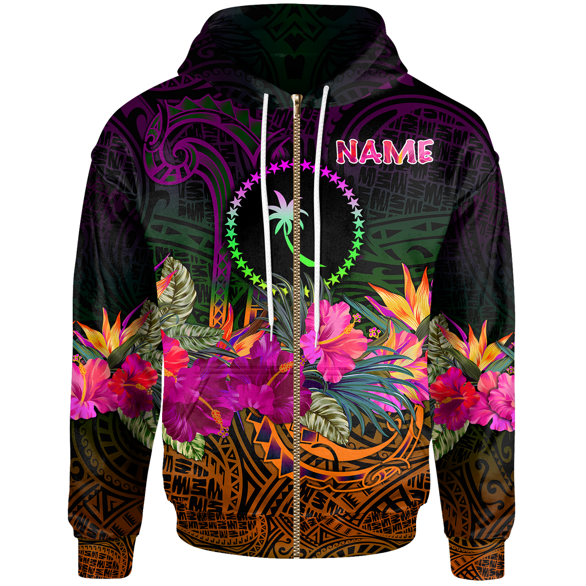 Chuuk Custom Zip up Hoodie Summer Hibiscus Unisex Reggae - Polynesian Pride