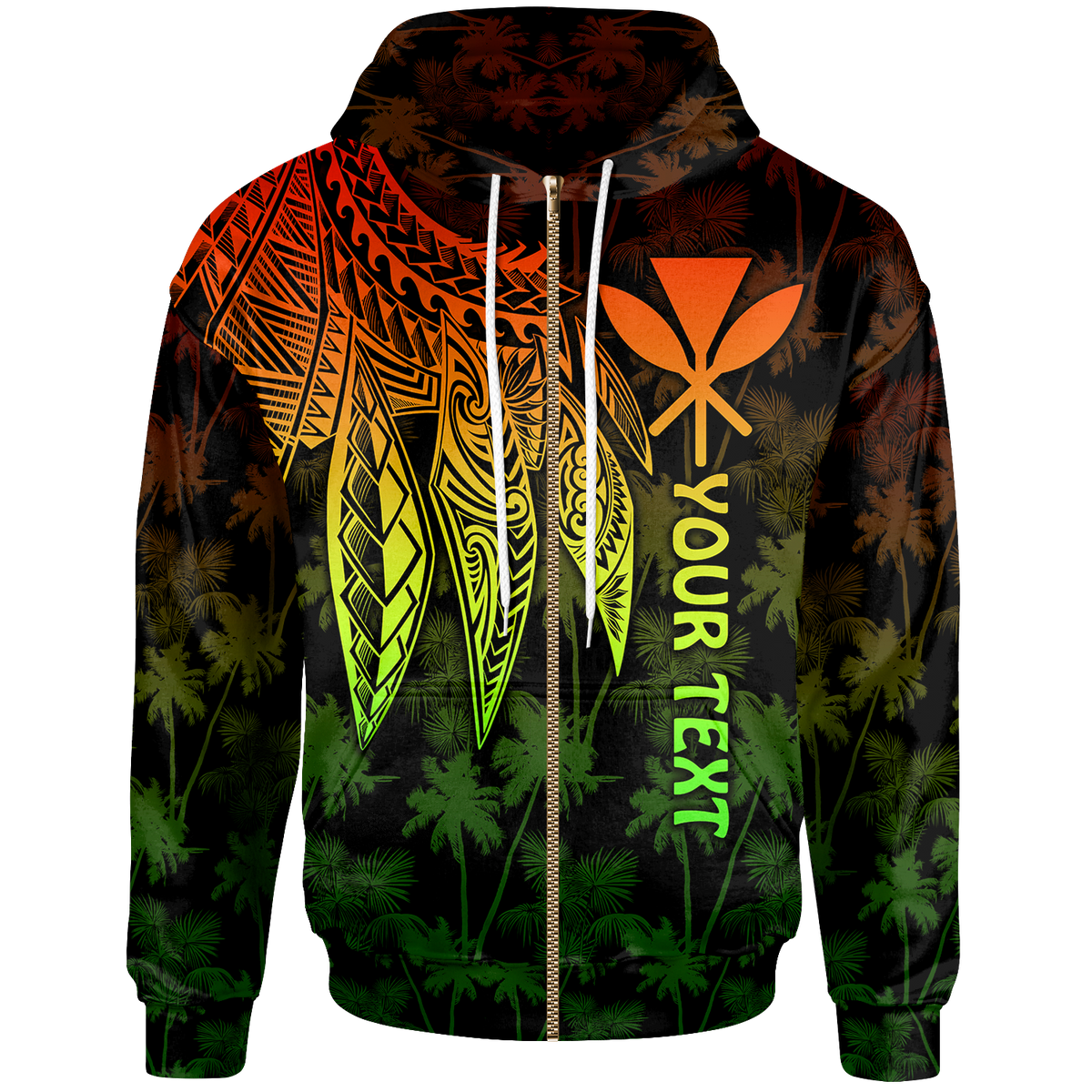 Polynesian Hawaii Kanaka Maoli Custom Zip up Hoodie Polynesian Wings (Reggae) Unisex Reggae - Polynesian Pride