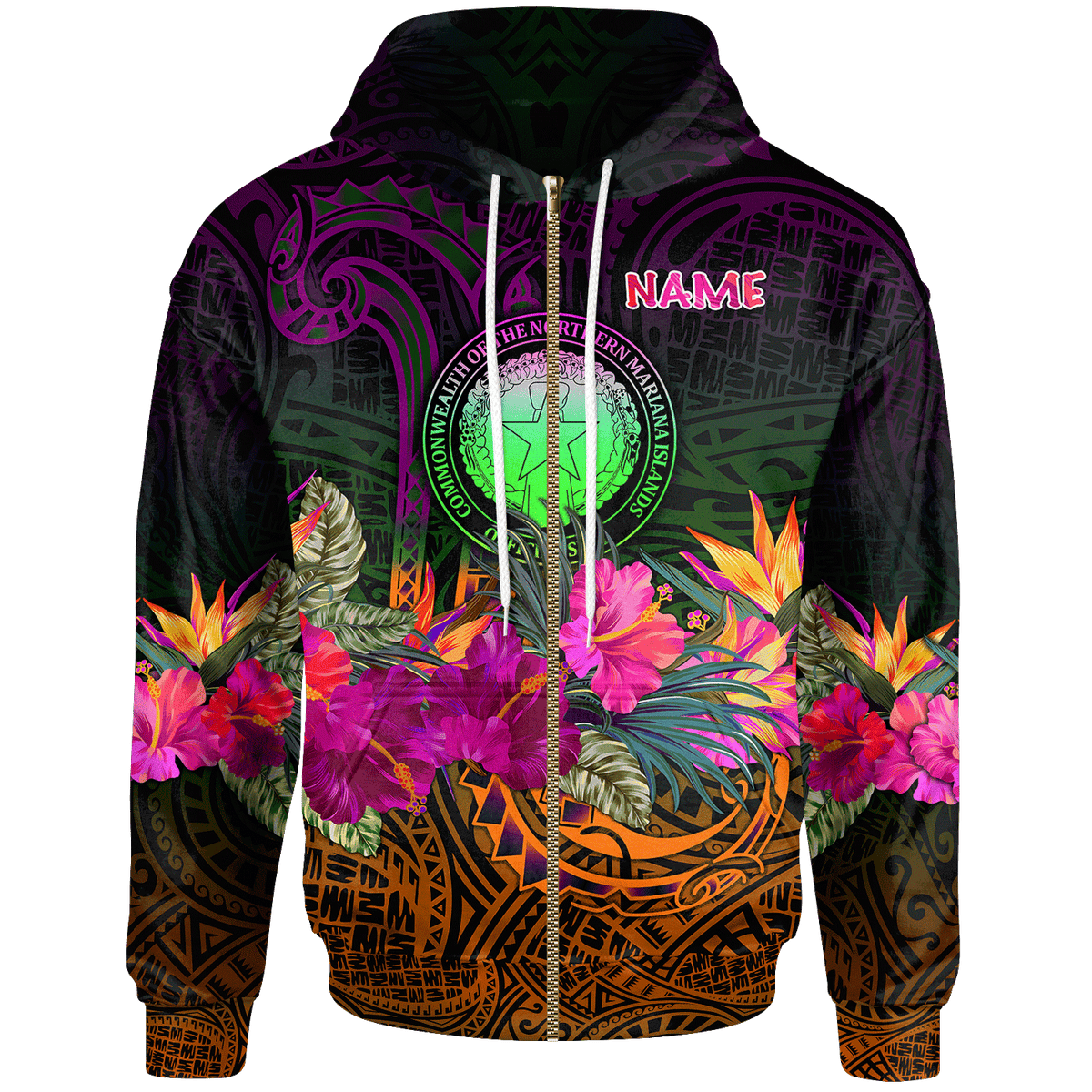 Northern Mariana Islands Polynesian Custom Zip up Hoodie Summer Hibiscus Unisex Reggae - Polynesian Pride
