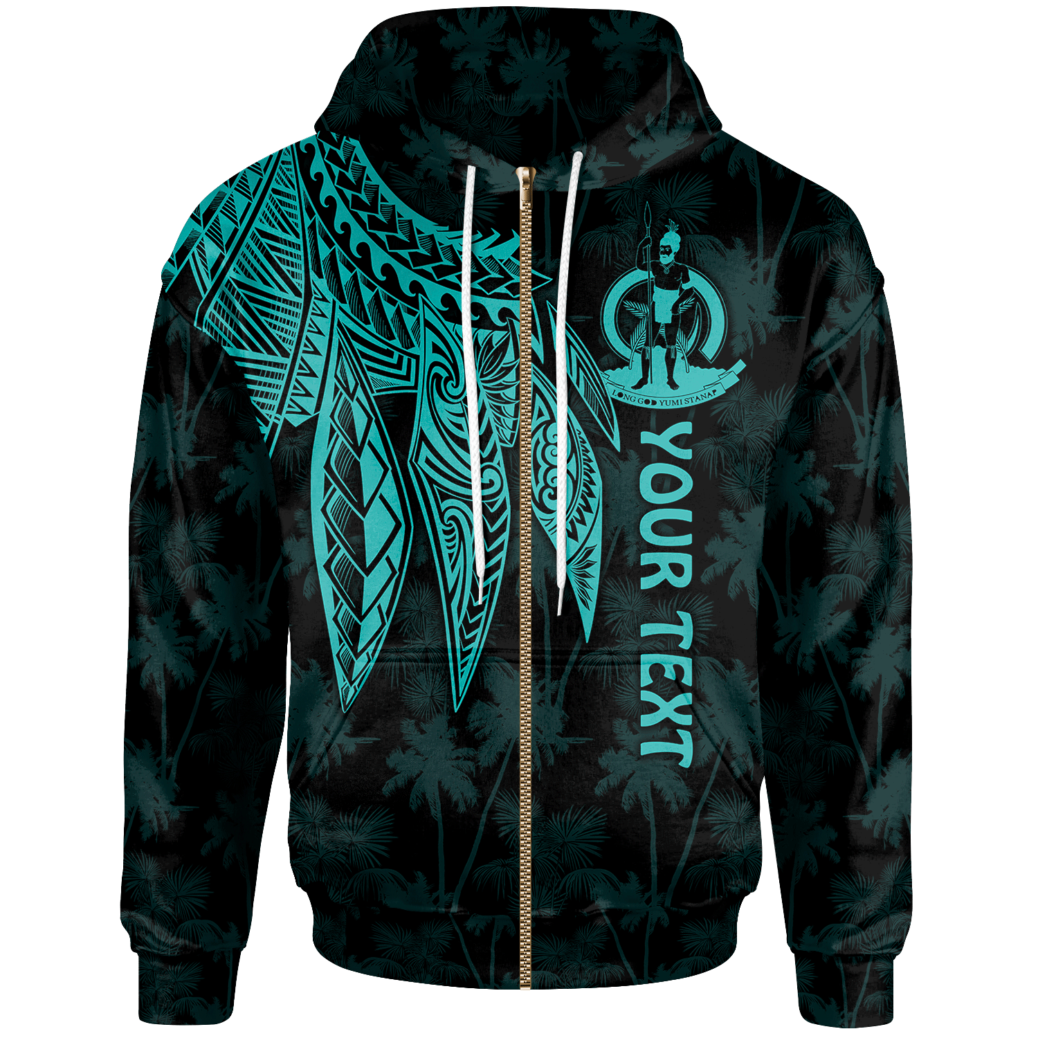 Vanuatu Custom Zip up Hoodie Polynesian Wings (Turquoise) Unisex Turquoise - Polynesian Pride