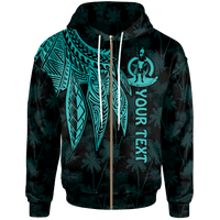 Vanuatu Custom Zip up Hoodie Polynesian Wings (Turquoise) Unisex Turquoise - Polynesian Pride