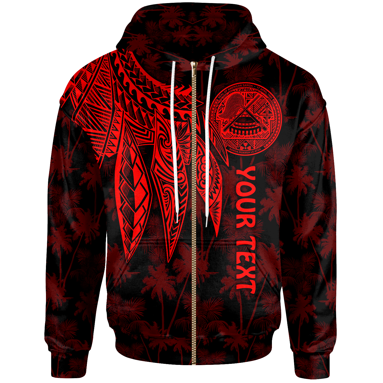 American Samoa Custom Zip up Hoodie Polynesian Wings (Red) Unisex Red - Polynesian Pride