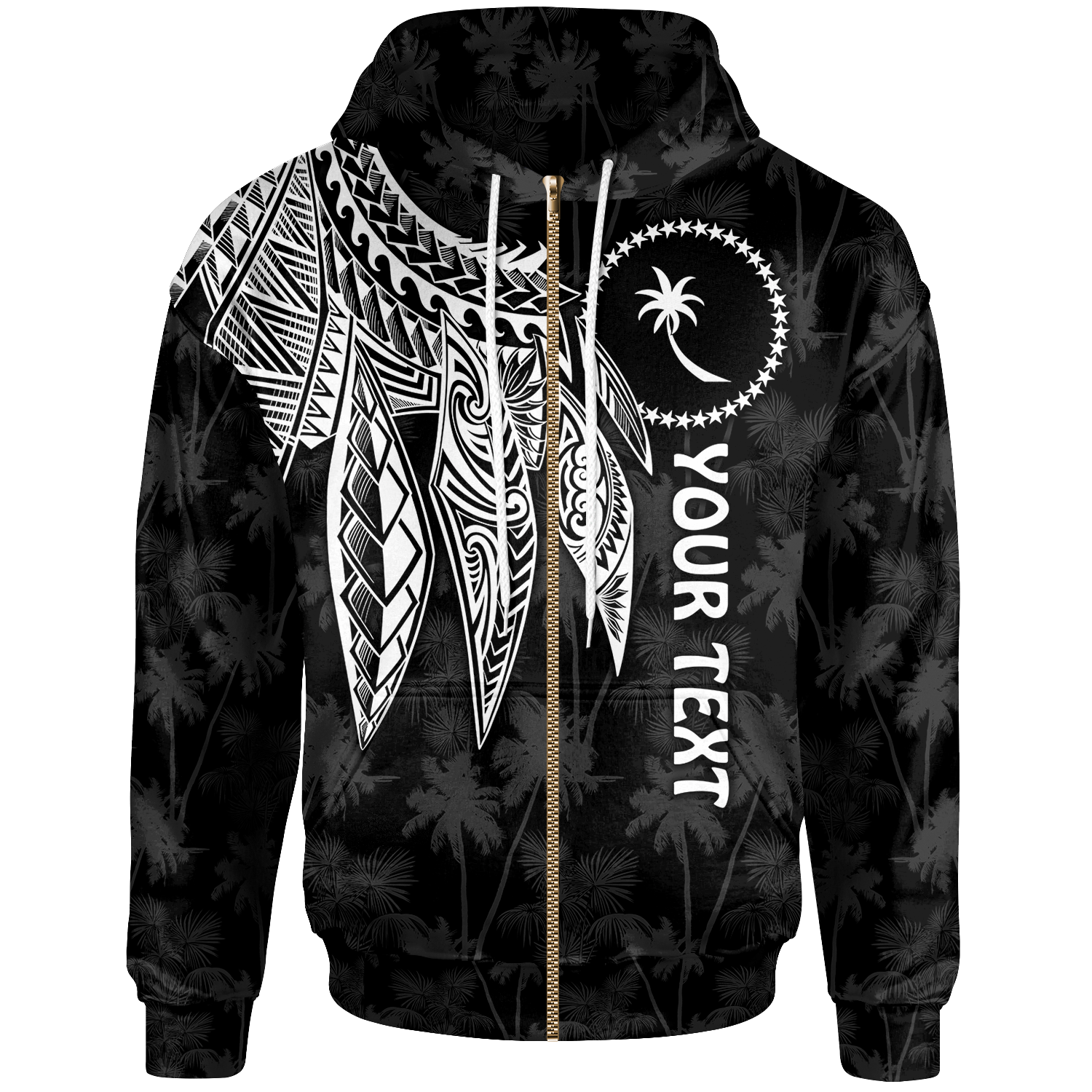 Chuuk Custom Zip up Hoodie Polynesian Wings (White) Unisex Blue - Polynesian Pride