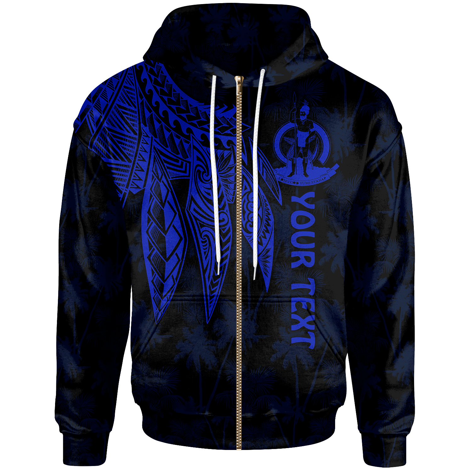 Vanuatu Custom Zip up Hoodie Polynesian Wings (Blue) Unisex Blue - Polynesian Pride